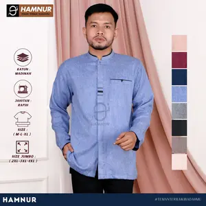 Melisa Baju Koko Pria Dewasa Katun Madinah Polos Lengan Panjang Ukuran M L XL Denim Muslim Remaja Nyaman Tangan Panjang