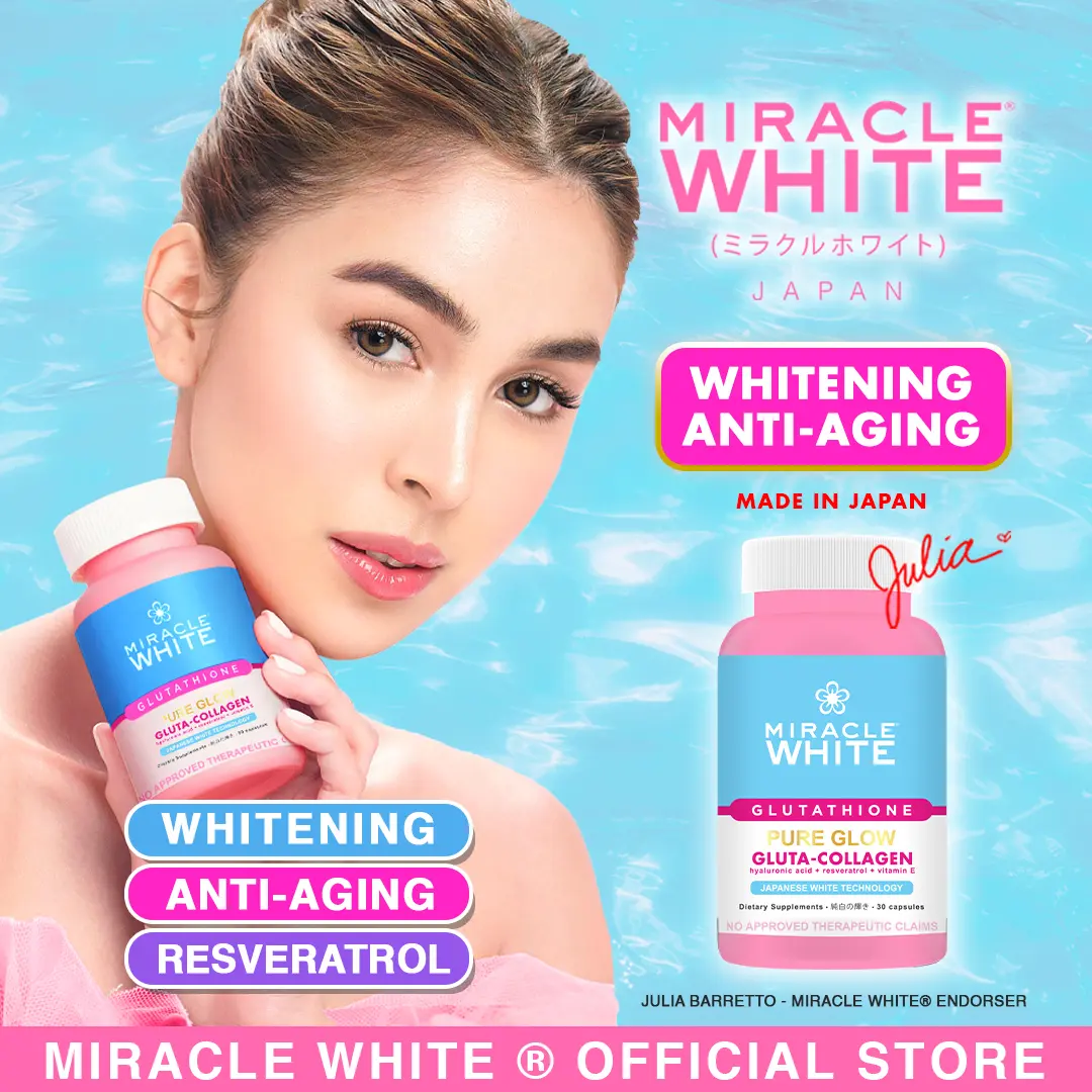 MIRACLE WHITE Pure Glow GLUTA-COLLAGEN Whitening+Anti-Aging Supplements - Made in Japan - Most Effective - Best Glutathione Doctor Recommended Whitening Anti-Aging Supplement - Julia Barretto - Glowing Healthy - TikTok Shop Philippines MIRACLE WHITE Pure Glow GLUTA-COLLAGEN Whitening+Anti-Aging Supplements - Made in Japan - Most Effective - Best Glutathione Doctor Recommended Whitening Anti-Aging Supplement - Julia Barretto - Glowing Healthy - TikTok Shop Philippines