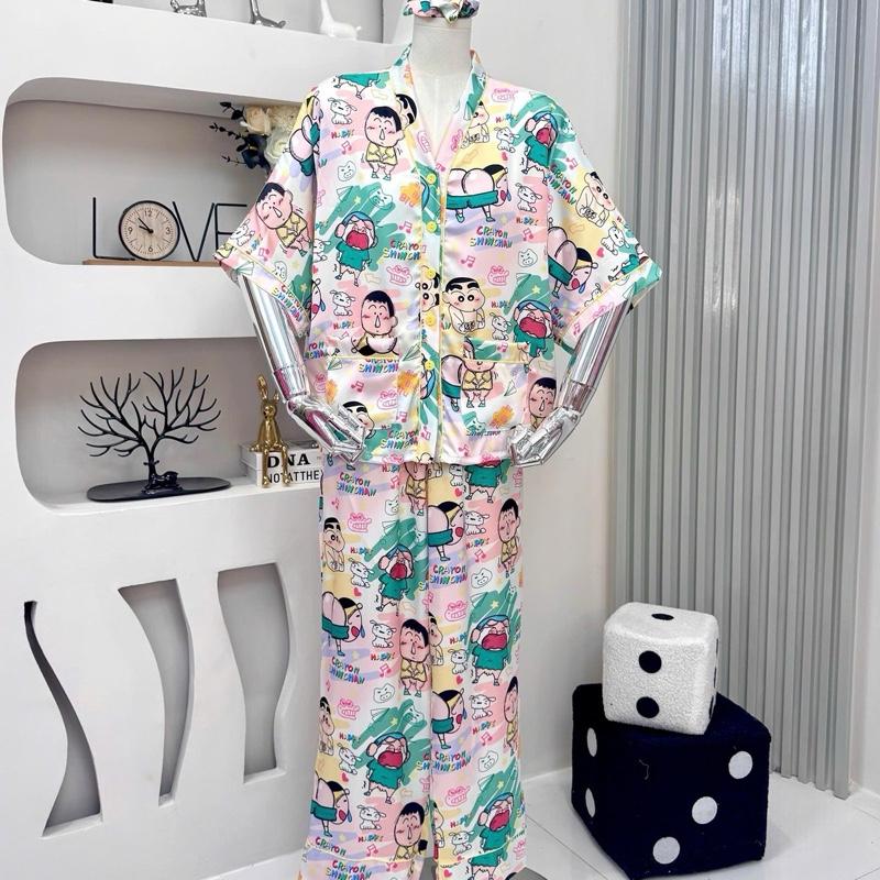 [4 SIZE 40-95KG] PIJAMA TAY DƠI QUẦN DÀI CỔ - KÈM CỘT TÓC 7