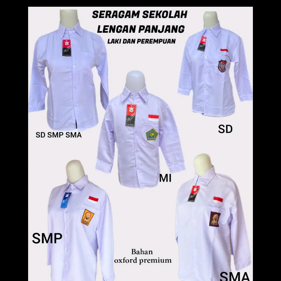 BAJU SERAGAM SEKOLAH LENGAN PANJANG SD MI SMP SMA BAHAN PREMIUM LAKI LAKI DAN PEREMPUAN Fashion Putih Variasi Nyaman