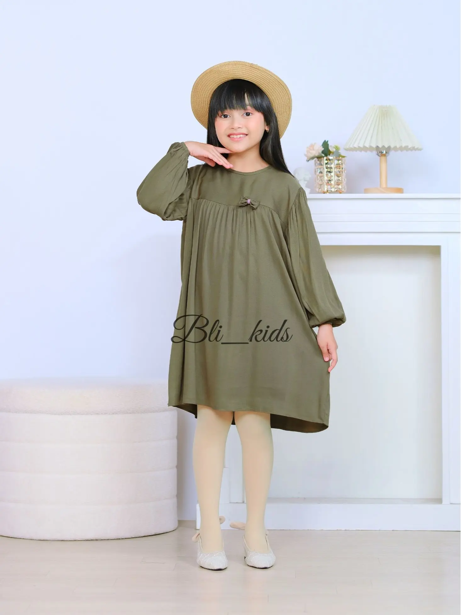 Dress rayon polos anak perempuan lengan panjang bahan katun rayon usia 3 sampai 12 tahun