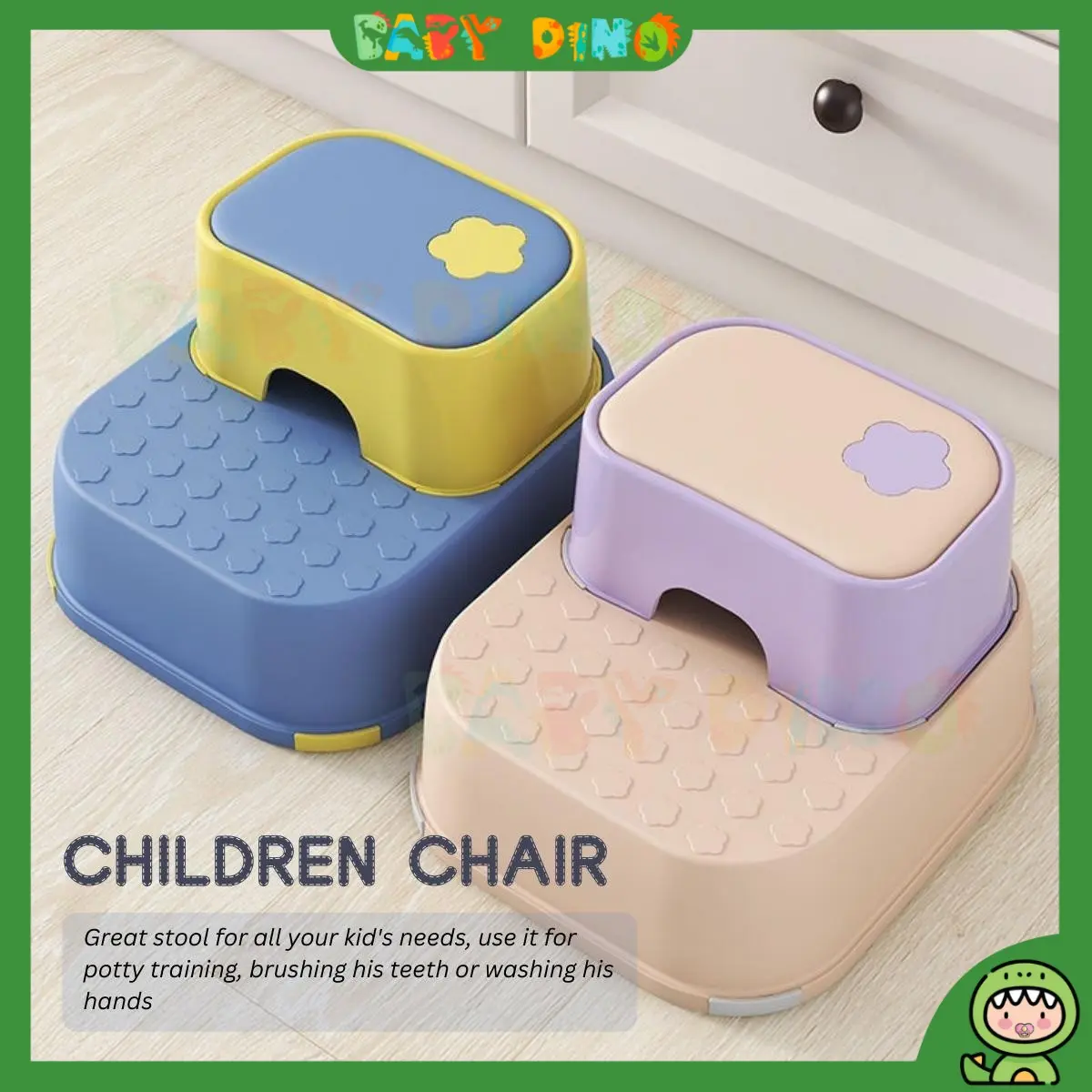 Children Stool Household Thickened Plastic Children's Ottoman Baby Foot Stool Wash Step Stool Small Bench Four Corners Non-Slip Stool Girls Boys Toddler Infant