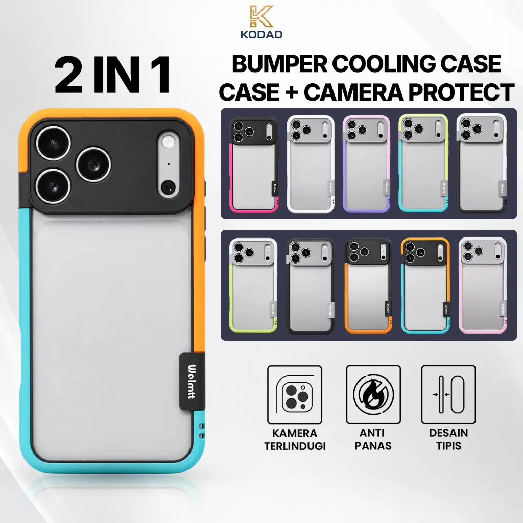 Frame Cooling Case Colorfull Bumper Case compatible for iPhone 17/16/15/14/13/12/11 Series Pro Max 2in1 Case Lens Protector Anti Panas Trendy