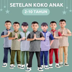 Baju Koko Anak Laki Laki Setelan Koko Anak Baju Muslim Anak 1 - 12 Tahun Bahan Madinah kombinasi Terbaru 2025
