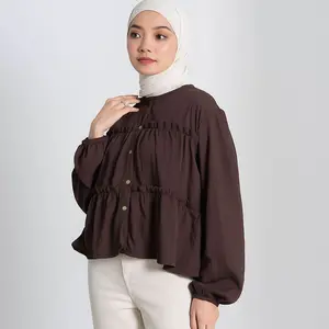 Feena Top Blouse Wanita Variasi Ruffle | Atasan Wanita Bahan Katun Korean Style Lengan Panjang