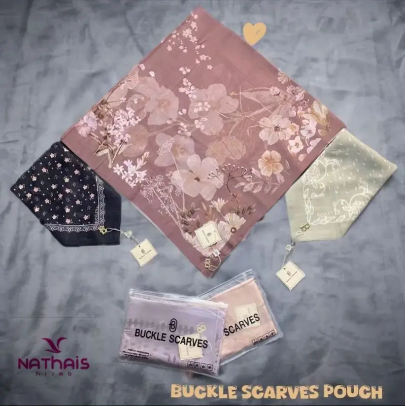 Hijab Buckle Scarves Pouch ( ISI 5 ) Segiempat Motif Printing Voal Muslim Kerudung 5