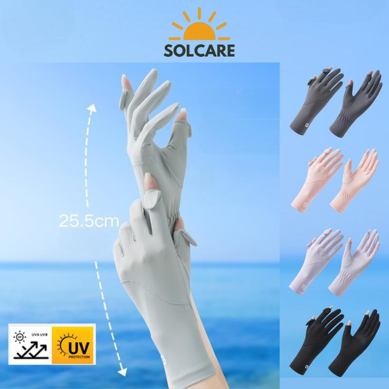 Găng Tay Nữ Chống Nắng , Chống Tia Uv Vải Lụa Lạnh Bo Viền UPF50+