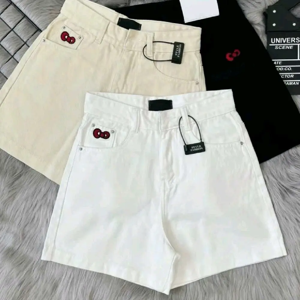 Quần short jean nữ lưng cao chất jean không co giản cotton M 01
