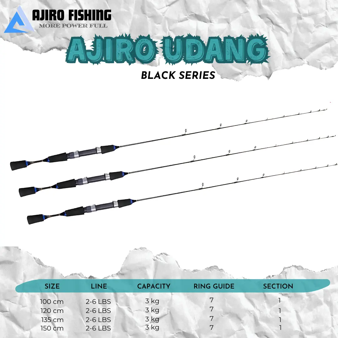 JORAN PANCING ULTRALIGHT AJIRO UDANG HITAM SUPER LENTUR WADER MICROFISHING FIBER SOLID 100/120/135/150 CM walesan