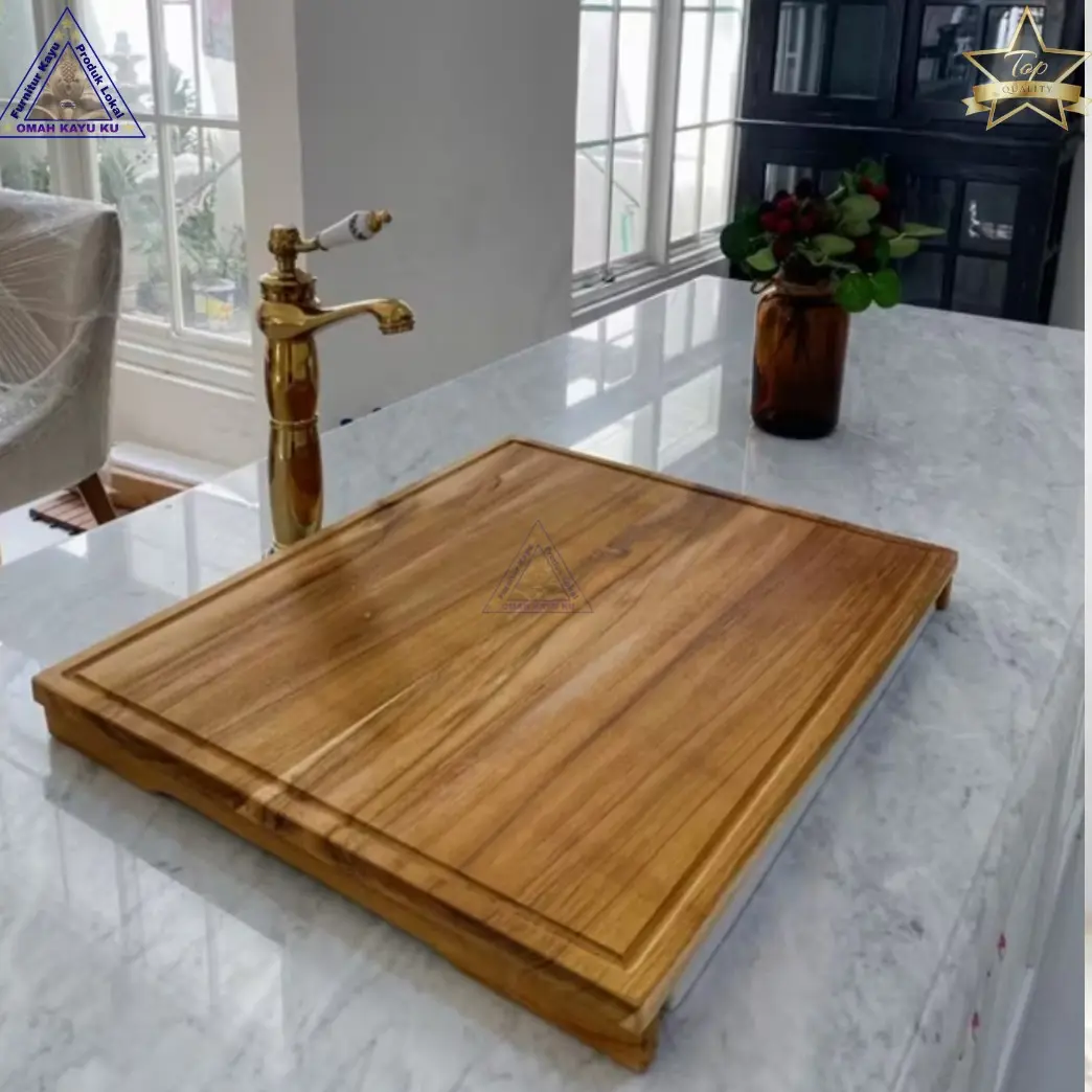 OKK-002# TALENAN KAYU JATI ASLI PREMIUM Anti Jamur ,food grade,tipe edge line (tali air keliling) Kitchenware