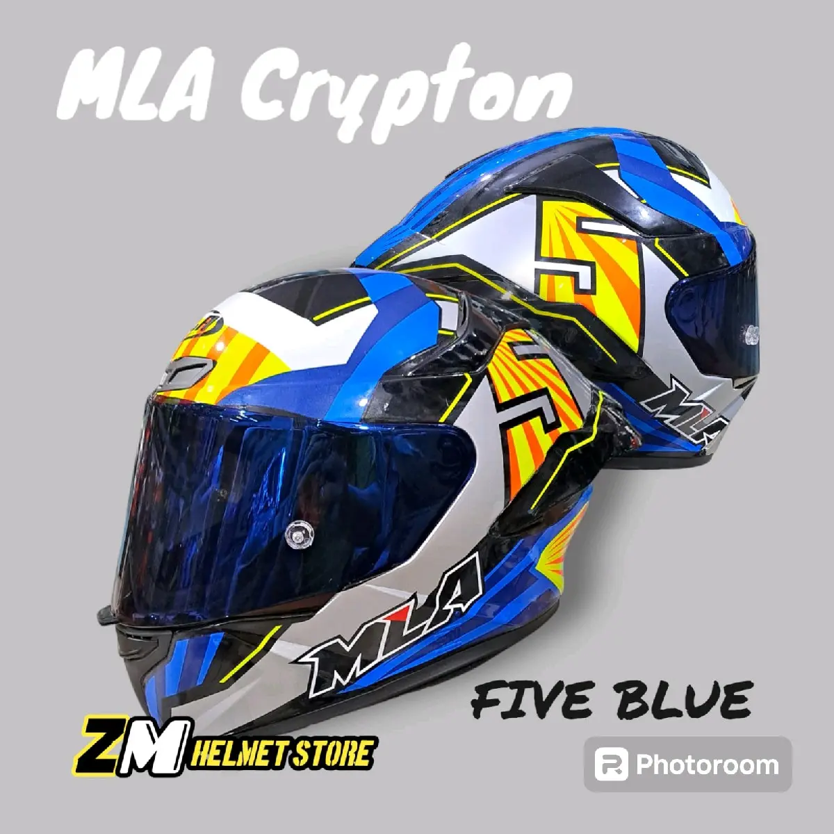Helm Full Face MLA Crypton Ttc Motif Five blue Kekinian SNI Motorcycle