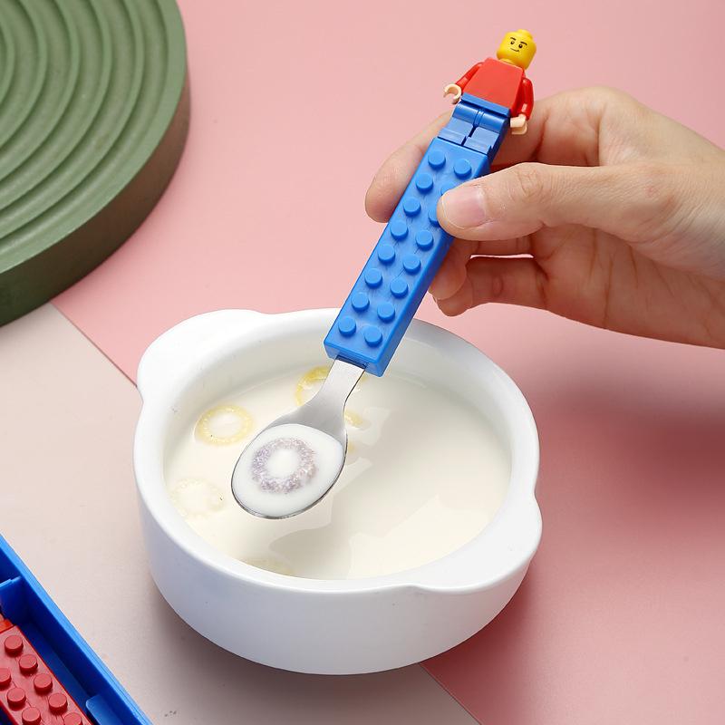 Cartoon Creative Portable Tableware Baby Stainless Steel Tableware Fun Children Assembled Building Blocks Fork Spoon Set Portable Tableware 4