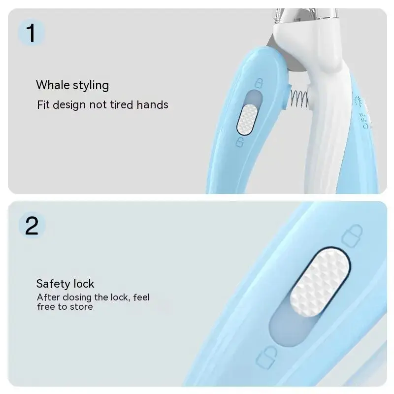 Gunting Kuku Anjing LED Pet Nail Cutter Grooming Hewan Kucing Anti Splash Toe Claw Clipper Safety Lock Bloodline Light 4