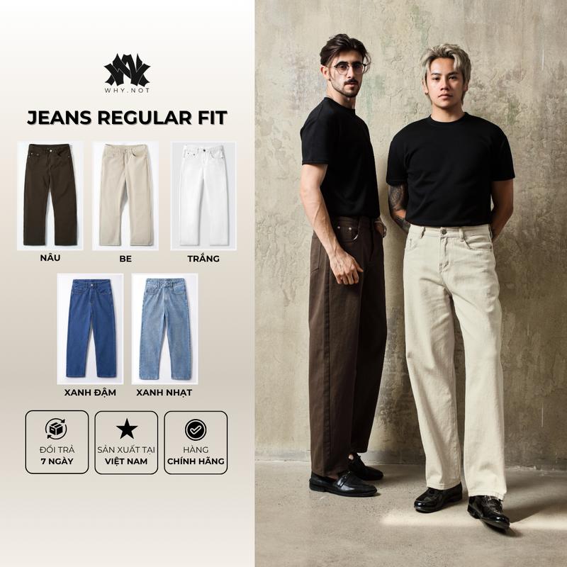 QUẦN KAKI NAM FORM REGULAR FIT, QUẦN JEAN NAM SUÔNG TRƠN TRẮNG, ĐEN, NÂU, BE, XANH, QUẦN BÒ NAM CẠP CAO WHY.NOT STORE Size S-7XL, CHÍNH HÃNG, MADE IN VIỆT NAM