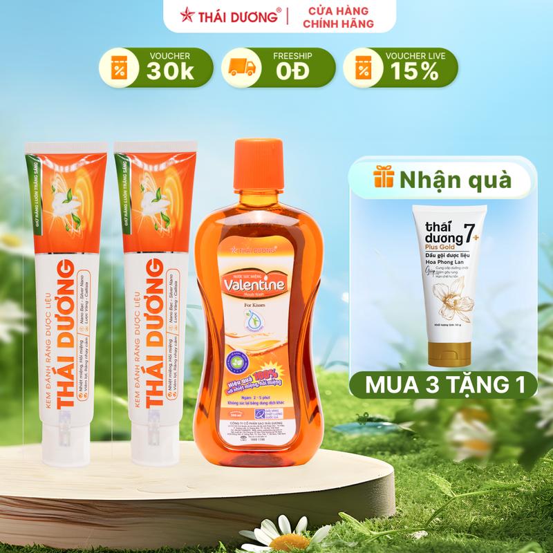 COMBO 02 Kem đánh răng Thái Dương và 01 Nước súc miệng Valentine NGƯỜI LỚN 500ml - Sao Thái Dương