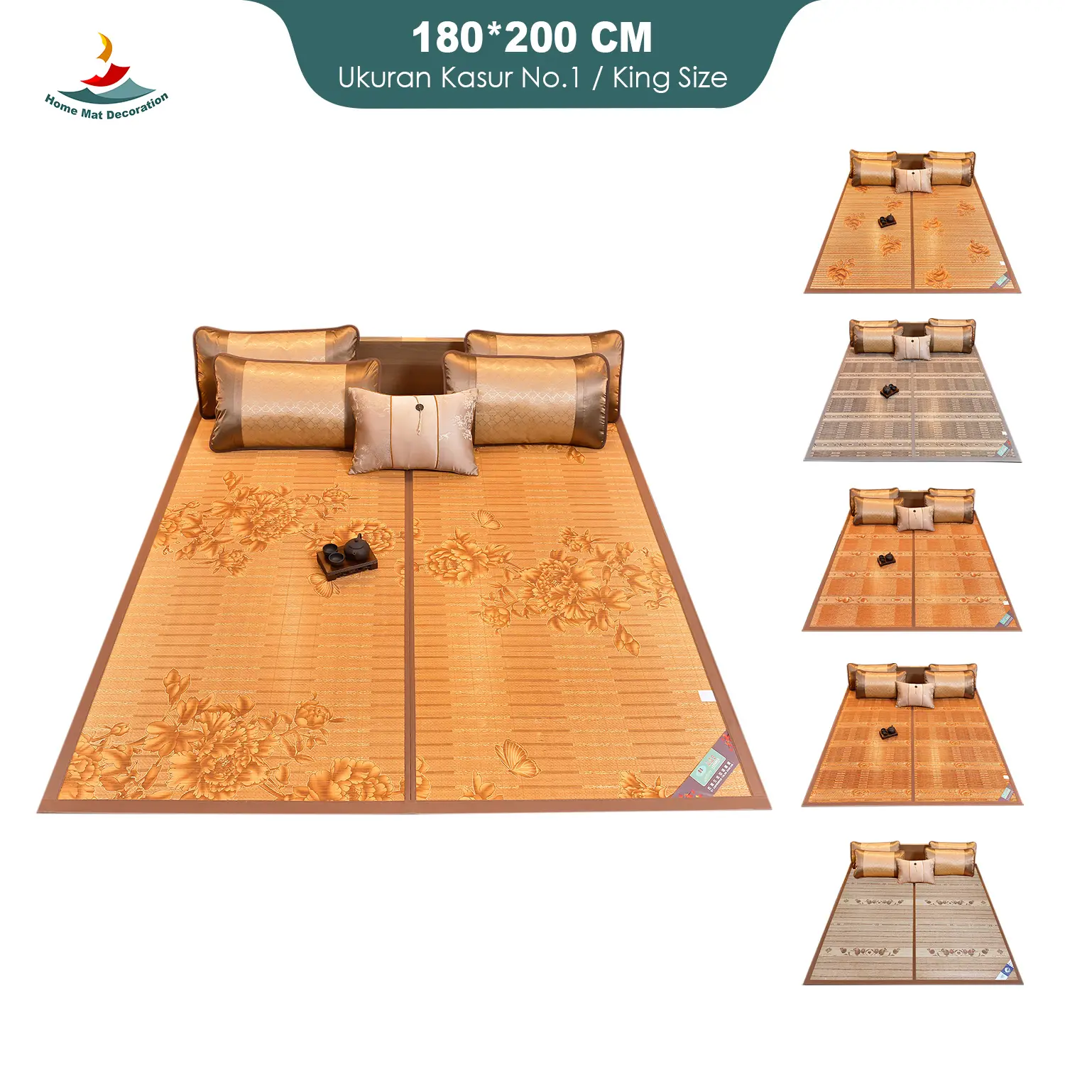 HOME MAT DECORATION Tikar Bambu Lipat Serbaguna Hemat Tempat Desain Klasik Elegan Uk 120 160 180x200 Ideal Untuk Piknik Santai Rumah Modern Alas Duduk Portable Praktis Dekorasi Natural Premium X2A2/B2/C2