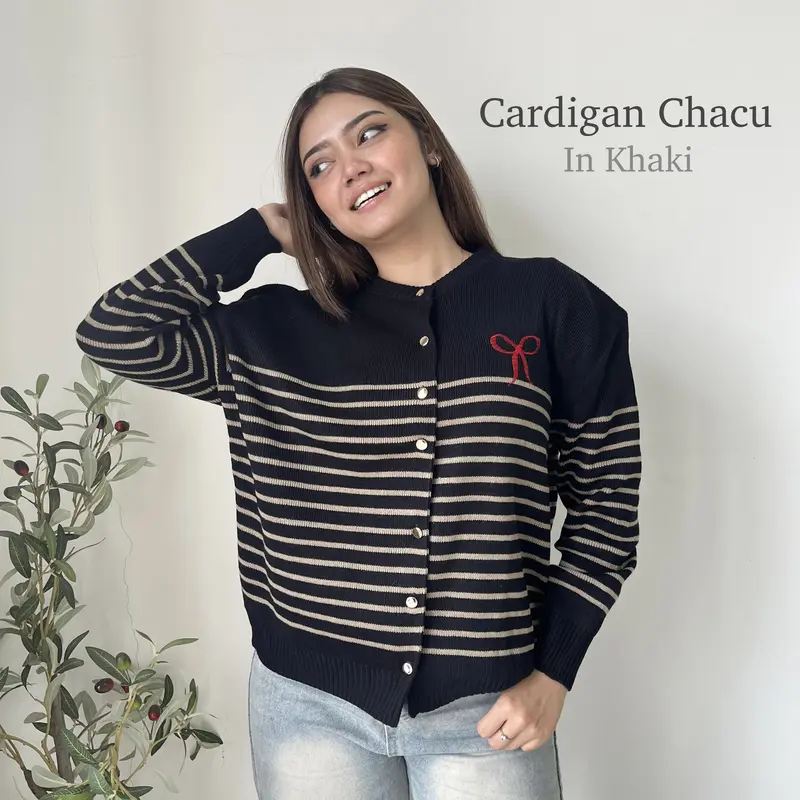 PLUMFIT Cardigan Rajut Motif Garis Variasi Pita Bordir CHACU 4