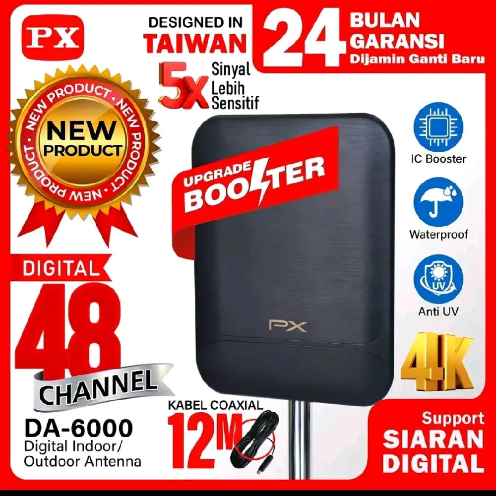 PX Antena Digital 48 Channel DA-6000 dengan IC Booster & Waterproof untuk Siaran Digital 4K