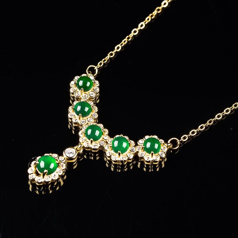 Natural Jade Grade A Water Moisturizing Spicy Green Egg Noodles Set with 925 Silver Necklace and 18k Gold 2