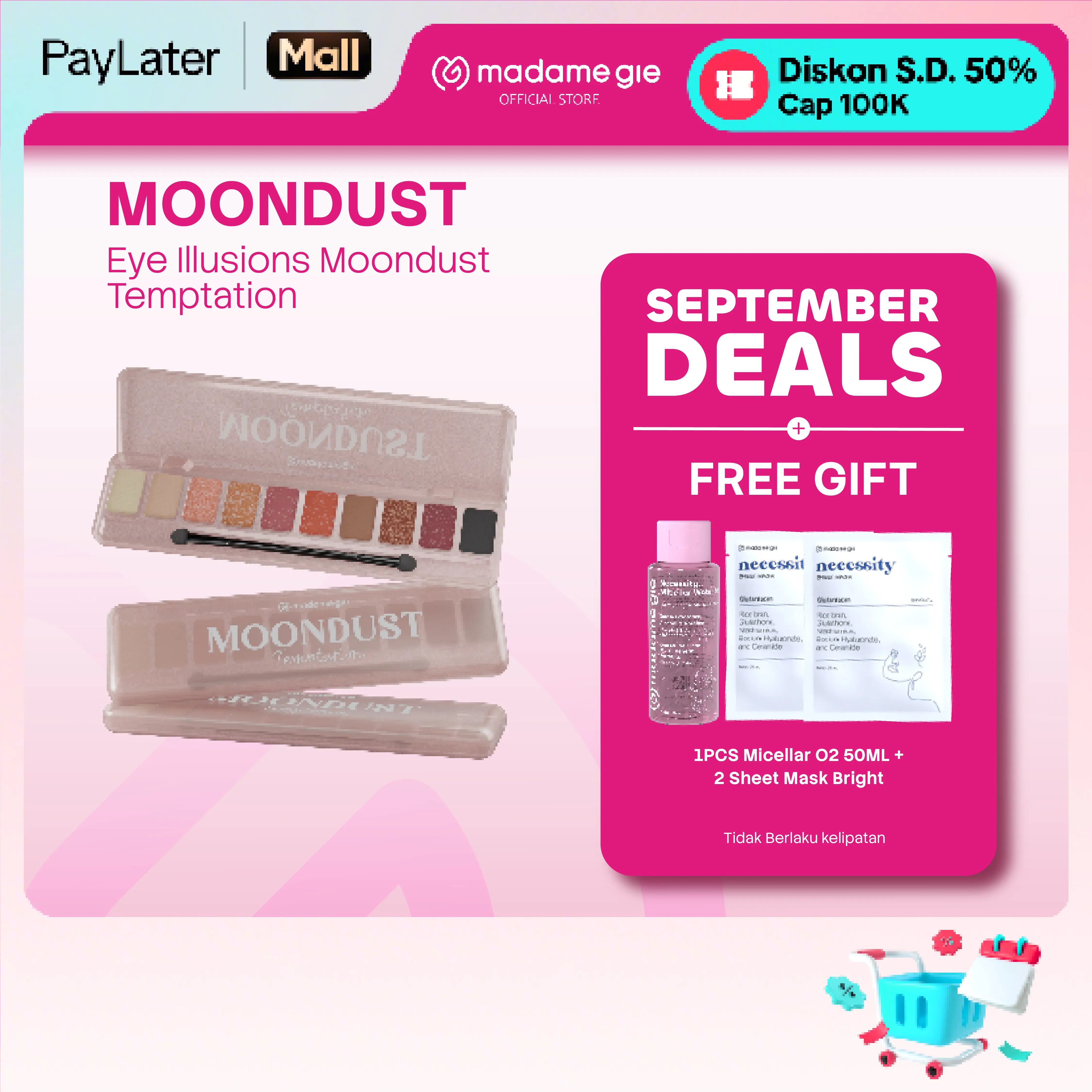[BUY 1 GET 3 GIFT] Madame Gie Eye Illusions Moondust Temptation Eyeshadow Palette 10 Warna - Makeup Eyeshadow | Shimmer & Matte | Pigmented & Tahan Lama | Blendable | Natural Look