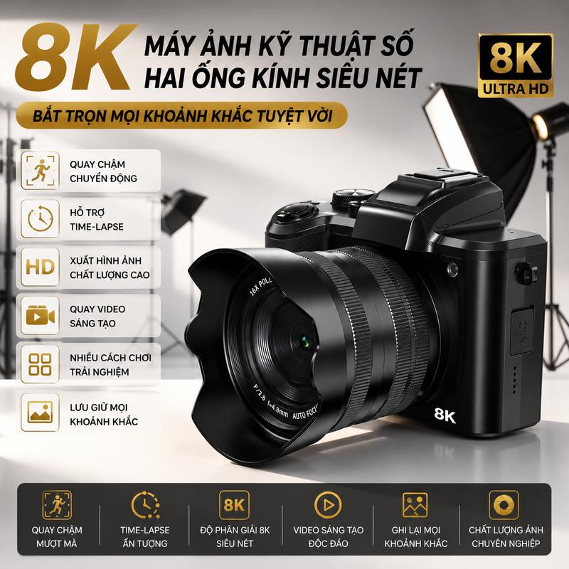 Máy ảnh mirrorless 8K camera kỹ thuật số WiFi ống kính kép HD selfie màn hình cảm ứng lấy nét tự động camera vlog quay video ngắn camera quay phim 4K máy ảnh du lịch cầm tay máy ảnh cho học sinh người mới bắt đầu thiết bị ghi hình đa năng cho gia đình du