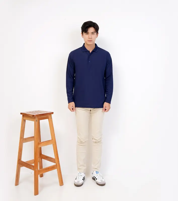 Kaos Kerah Polos Lengan Panjang Warna Biru Dongker / NAVY - Kaos Kerah Panjang Dewasa UNISEX 3