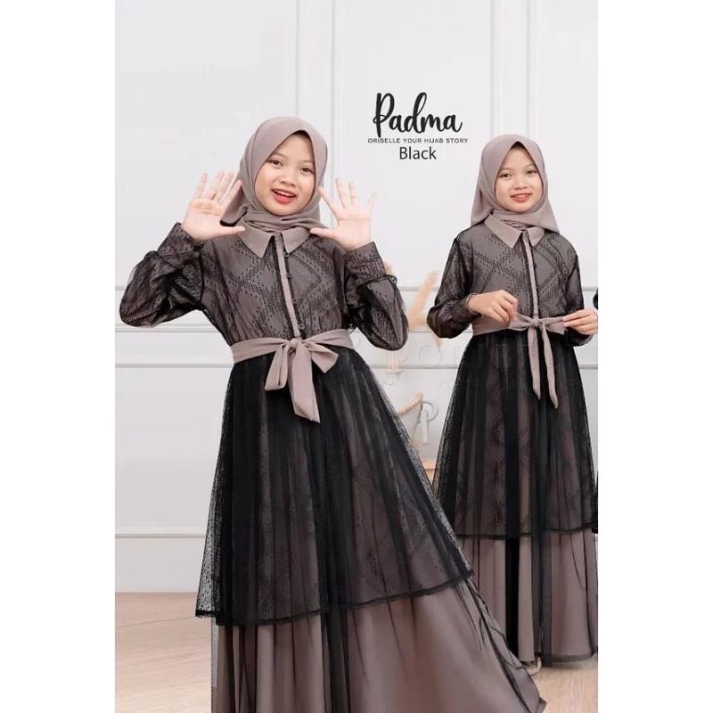 Gamis Muslim Anak Perempuan Usia 6 7 8 9 10 11 12 13 Tahun Padma Syari Kids Bahan cringkel Brukat 6