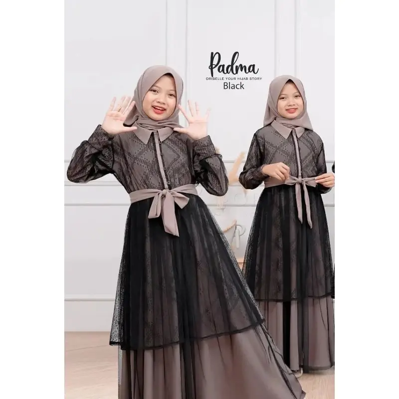 Gamis Muslim Anak Perempuan Usia 6 7 8 9 10 11 12 13 Tahun Padma Syari Kids Bahan cringkel Brukat 5