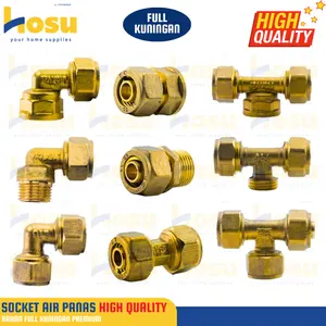 Fitting Sambungan Pipa Air Panas PREMIUM Socket Naple Kuningan Knee Keni Elbow Tee Kuningan 1/2" Inch Riveng Nepel Soket Sambung Drat Luar Drat Dalam Water Heater