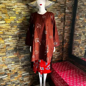 Dien By Dinar - Tunik | Batik Tulis | Motif Taburan Daun Ginko | Warna Terakota | Bahan Katun | All Size | LD 110 cm