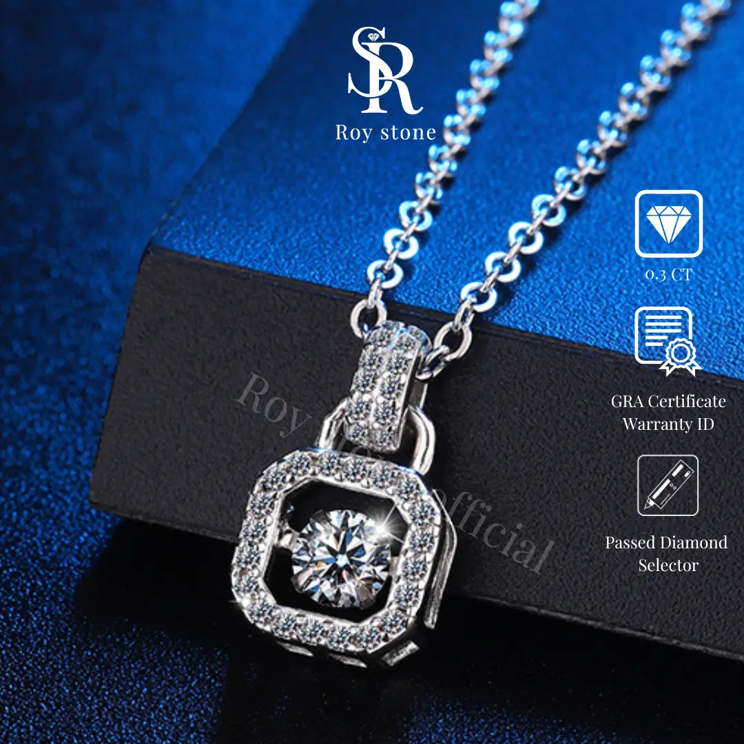 RoyStone - Kalung Moissanite Ardelia Sertifikat GRA Aksesoris Wanita Perhiasan Silver 925