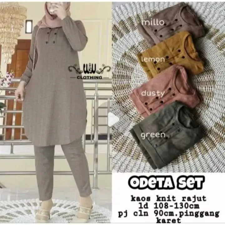 ( Big Sale Cuci Gudang ) Setelan Odeta Jumbo LD 110 120 130CM XL XXL XXXL Bahan Kaos Knit Rajut Super Halus Setelan Wanita Kekinian