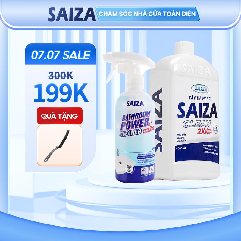 [Mua 2 Tặng 1 Quà] [Combo Vệ Sinh Nhà Cửa] Chai Tẩy Đa Năng Saiza 1000ml & Chai Xịt Vệ Sinh Nhà Tắm Saiza 500ml  Giúp Làm Sạch Mọi Vết Bẩn. Tẩy Vết Ố Vàng, Rong Rêu, Rỉ Sét, Tẩy Cặn Canxi, Tường Mốc, Tẩy Đáy Bồn Cầu Và Không Hư Hại Bề Mặt