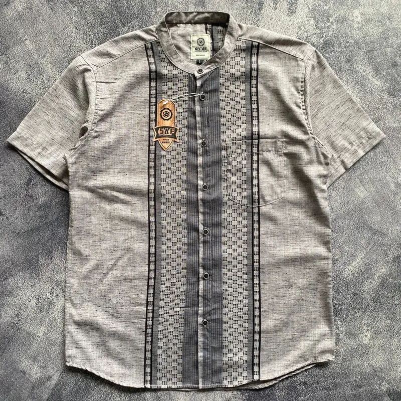 M471CK X SAF Kemko Motif Katun Madinah Tangan Pendek Baju Kerah Shanghai Pria Nyaman Muslim Koko Dewasa 5