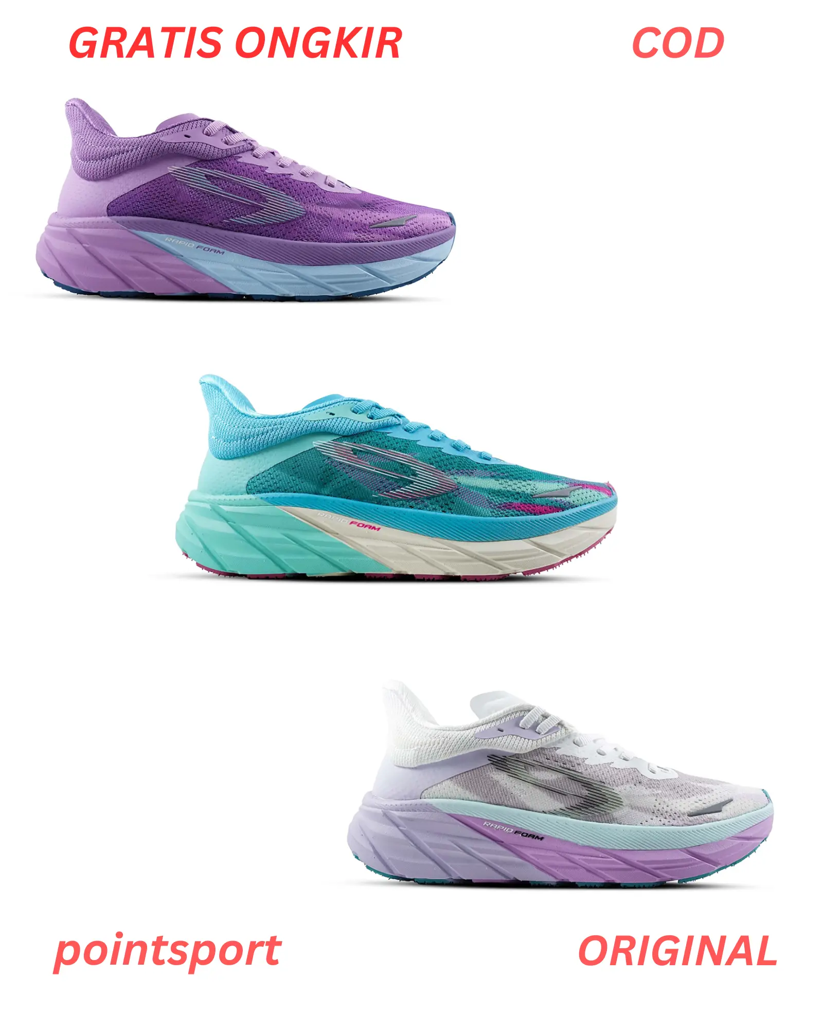SEPATU RUNNING FUUTO REVENGE WOMAN SERIES TURQUOISE,PUTIH LILAC,LILAC BIRU Lari Outdoor