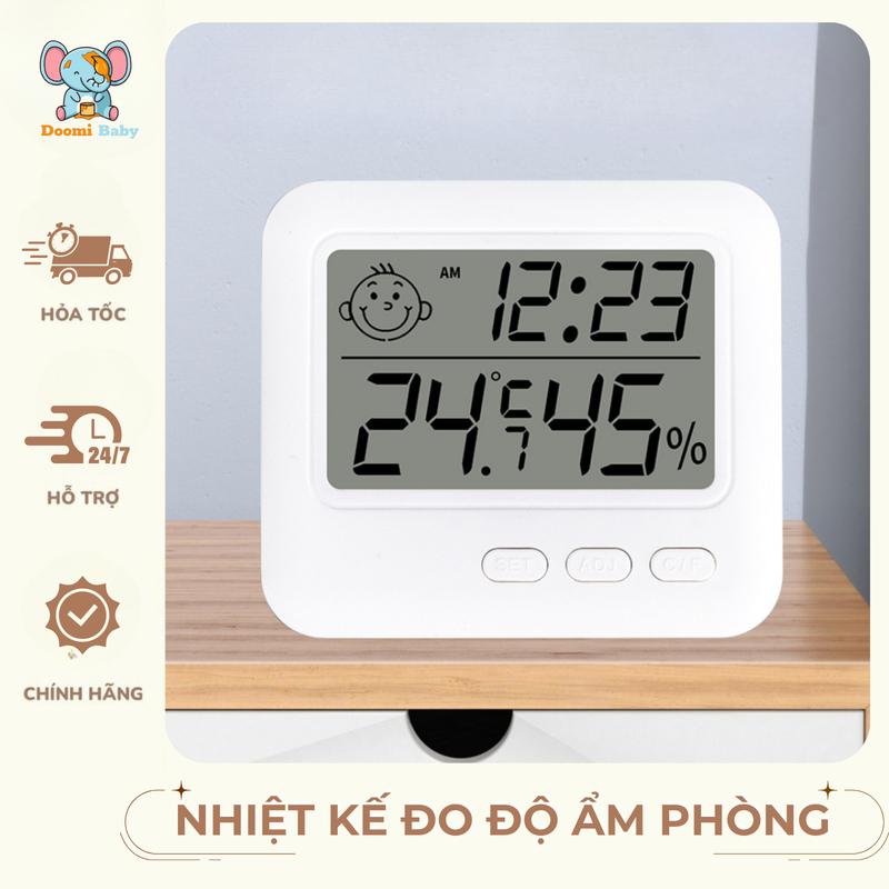   Giá Siêu Rẻ  Nhiệt Kế Đo Nhiệt Độ Phòng Và Độ Ẩm Có Tích Hợp Đồng Hồ Báo Thức Doomi Baby - HT761 