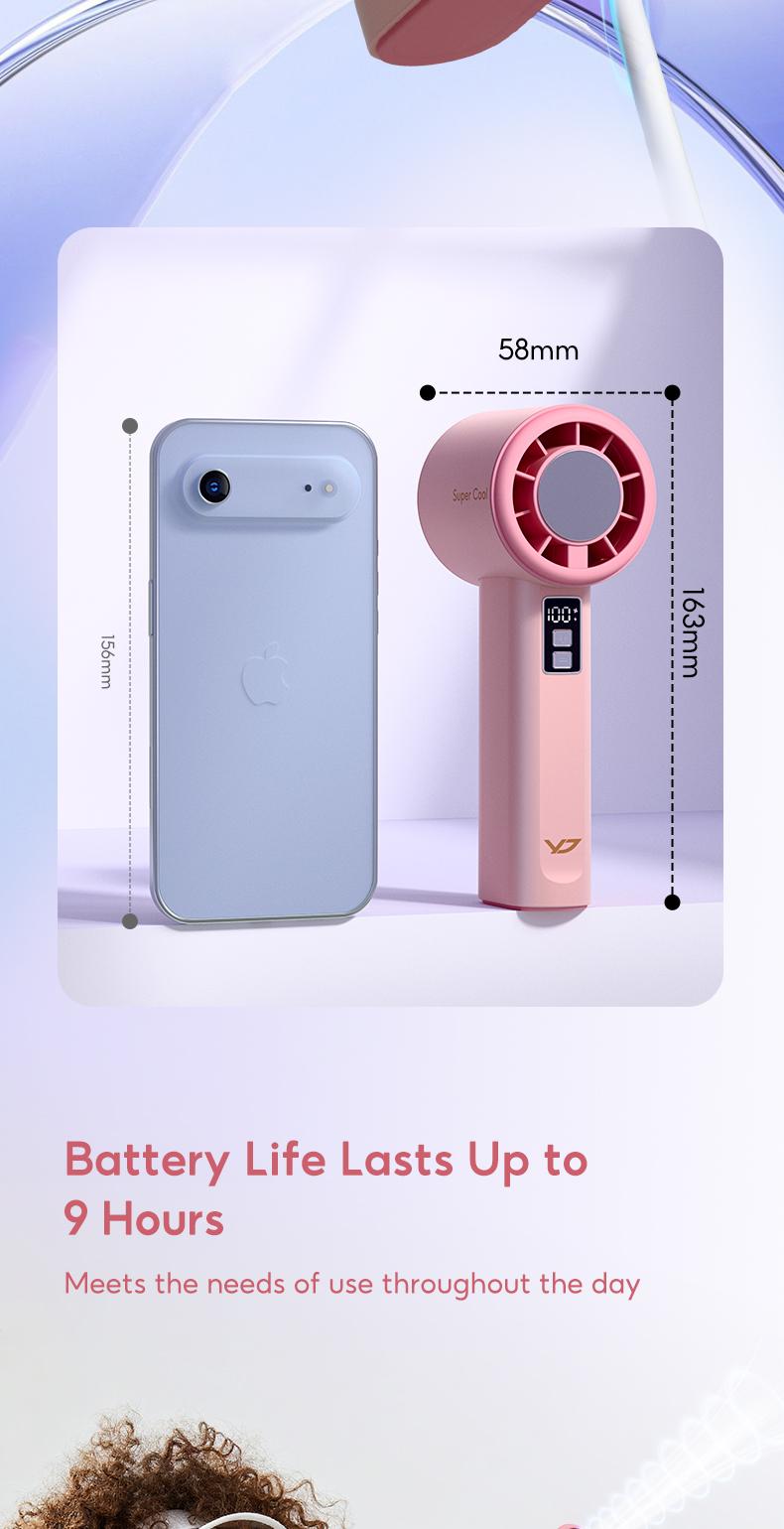 Yodevoe B02 High-Speed Fan Portable HandHeld Fan Semi Conductor Icy Cool Air Mini kipas Strong Wind 100 Gear Wind Speed kipas angin Digital Display Adjustable Turbo kipas