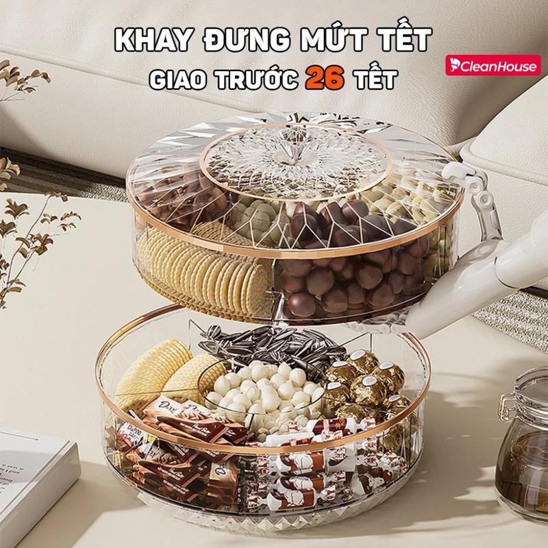 Khay Đựng Mứt Tết 6 Ngăn Có Đế Xoay Khay Đưng Bánh Kẹo Hạt Hướng Dương Sang Trọng Để Bàn Hũ Đựng Kẹo Ngày Tết