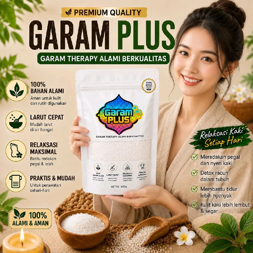 Garam Plus Garam Therapy Alami 500gr - Rendam Kaki Relaksasi Pegal & Nyeri untuk Perawatan Kaki yang Lebih Nyaman dan Segar - Foot