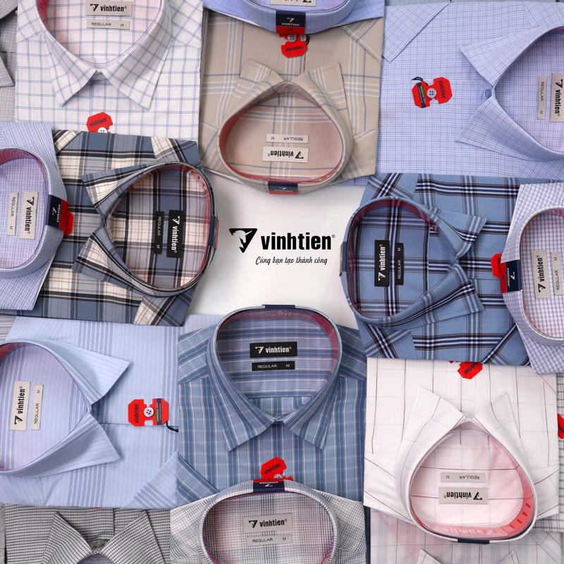 Áo Sơ Mi Nam Vải Sợi Tre Bamboo Ngắn Tay Sọc Caro Vạt Bầu Form Regular Vĩnh Tiến 365 - Nhiều Màu