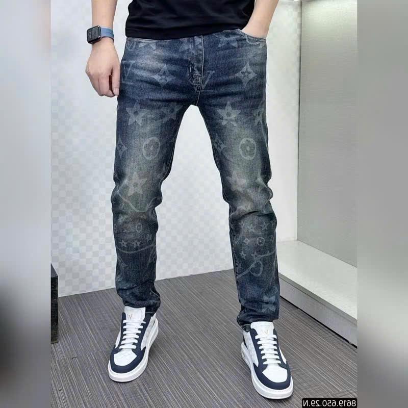 Quần Jean dài nam VNXK chất vải dày dặn phối logo trẻ trung trẻ trung chuẩn boy phố mẫu mới Menswear Pants