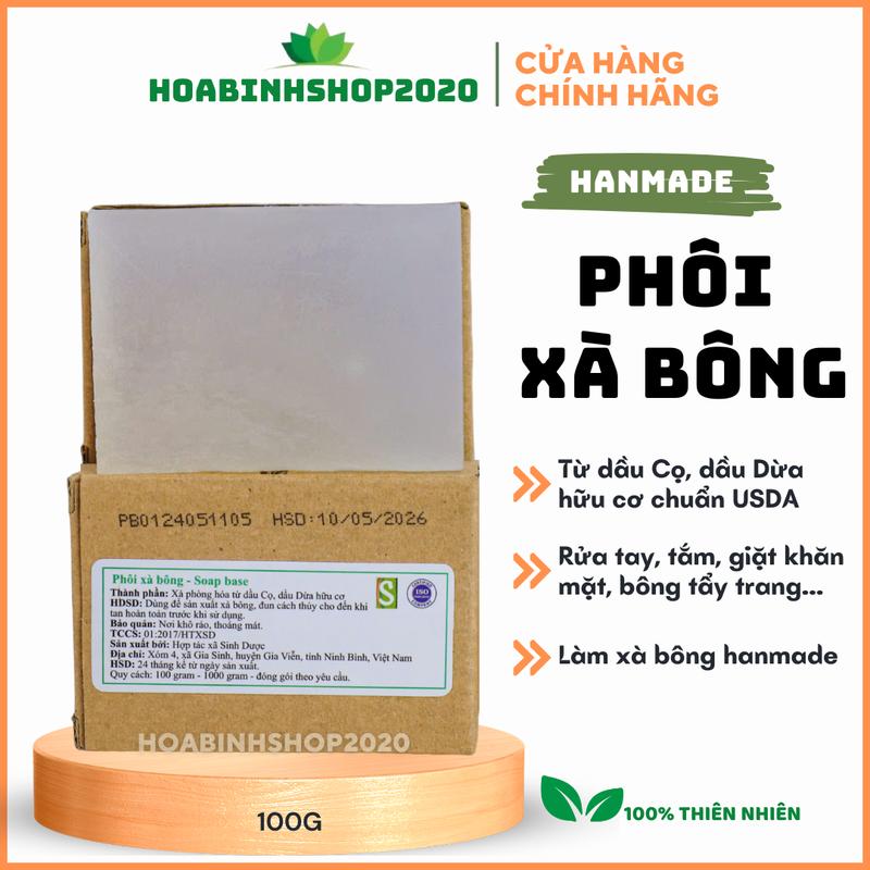 Hanmade -100g Phôi xà phòng HTX Sinh Dược hữu cơ từ dầu dừa dầu cọ phôi làm xà bông từ thiên nhiên
