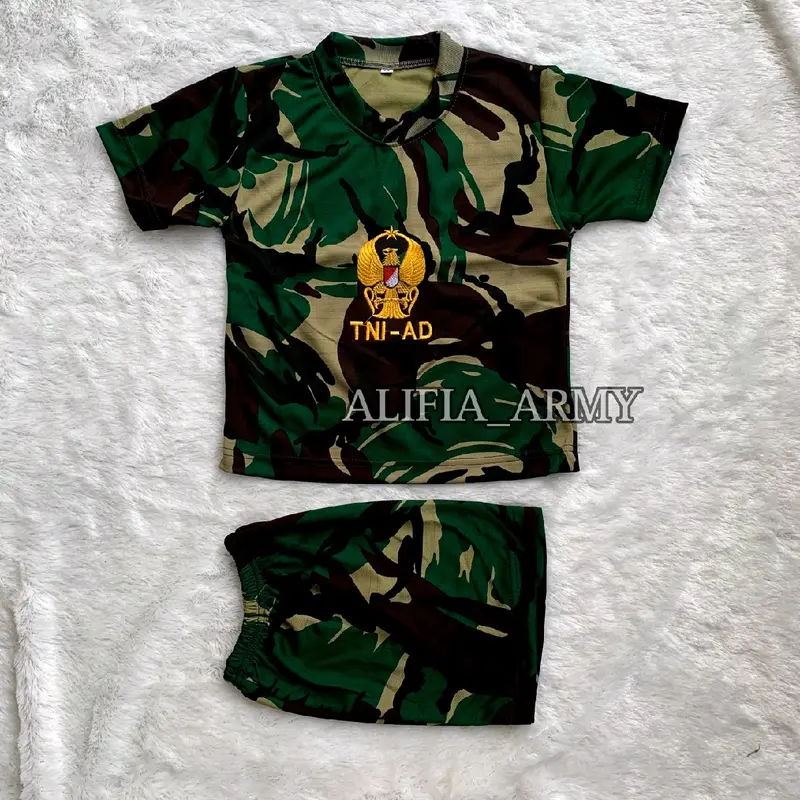 Setelan kaos anak tangan pendek loreng malvinaz || Satu setel kaos dan celana loreng army bahan dryfit kids unisex Bordir Fashion 3