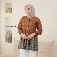 Gambar GROGOLAN Blouse Batik Wanita Lengan Panjang Atasan Batik Kerja Zena - Zena, M dari Grogolan Official Kota Pekalongan 1 Tokopedia