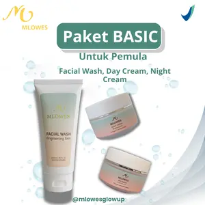 MLOWES Paket Basic Untuk Pemula Facial Wash Day Cream & Night Cream Set Perawatan Wajah Cocok Untuk Pemula