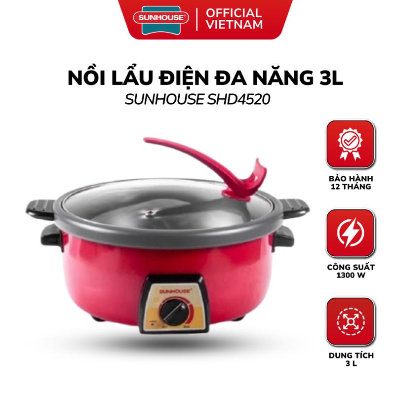 Nồi Lẩu Điện 3L Sunhouse SHD4520 - Đa Chức Năng, Lòng Nồi Chống Dính Có Tách Rời, Bảo Hành 12 Tháng