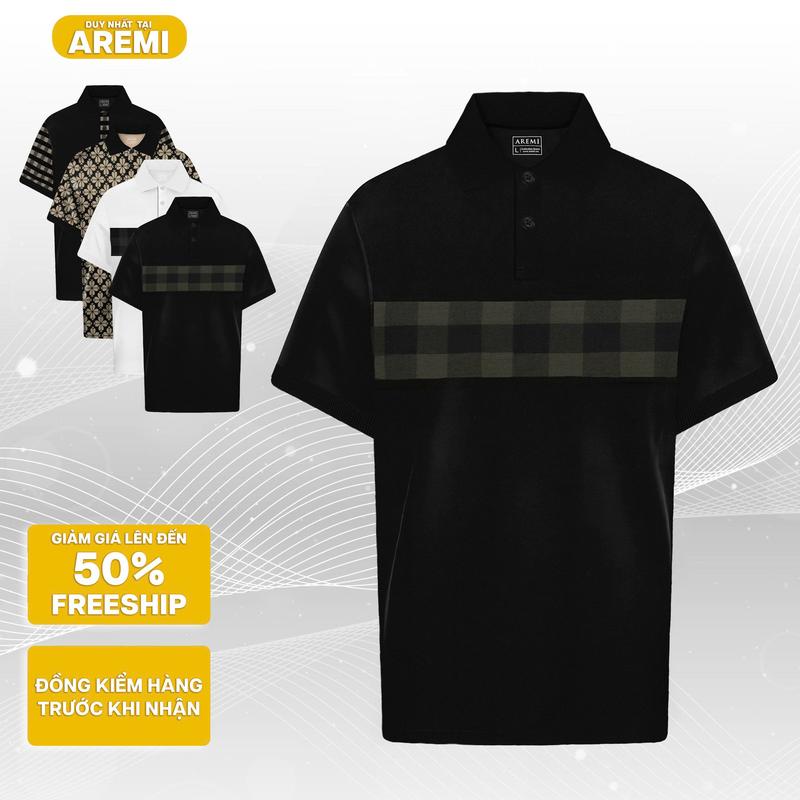 (Sản phẩm mới) Áo polo nam tay ngắn cổ trụ phối caro AREMI vải cotton cá sấu co giãn 4 chiều cao cấp APL0007 Menswear Ngắn Tay Cộc Tay Có Cổ