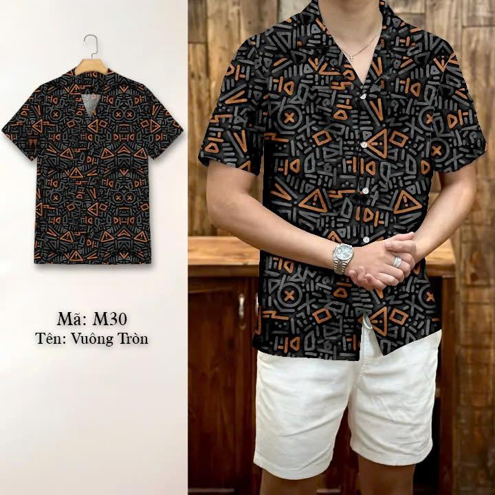 Áo Sơ Mi Vuông tròn áo sơ mi Cuban Vải Lụa Siêu Mịn Nam Cổ Cuban Menswear Shirt M30