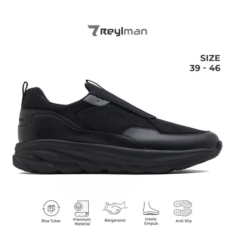 REYL MAN ONYX Full Black Sepatu SLIP ON Sneakers Hitam Pria 0
