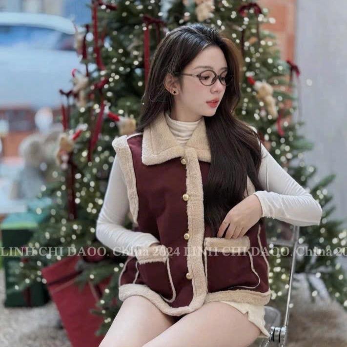 Áo Gile Lót Lông Nữ Da Lộn Lông Cừu Mềm Mại Phong Cách Vintage Mã 8007 - Top Jacket